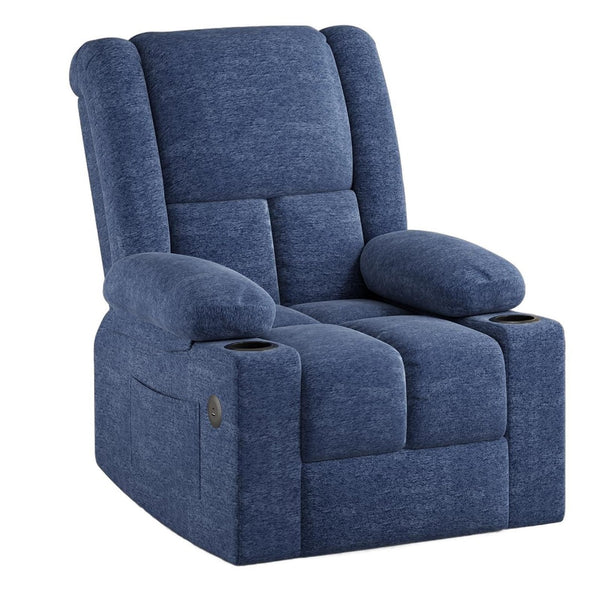 HomeRoots 32" Brown Heated Massage Lift Assist Recliner with USB, Cup Holders & Side Storage for Comfort 716339