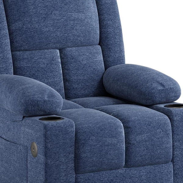 HomeRoots 32" Brown Heated Massage Lift Assist Recliner with USB, Cup Holders & Side Storage for Comfort 716339