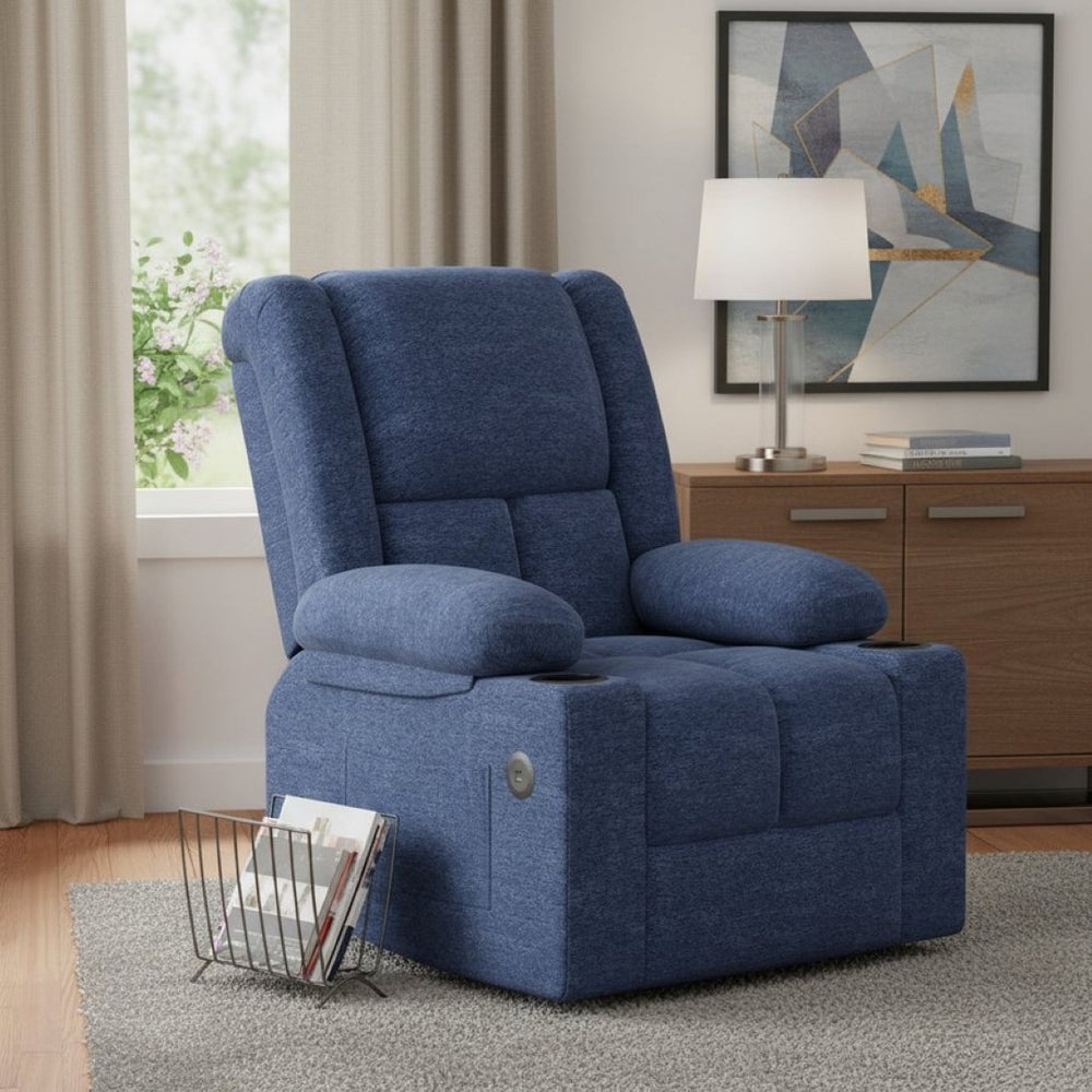 HomeRoots 32" Brown Heated Massage Lift Assist Recliner with USB, Cup Holders & Side Storage for Comfort 716339