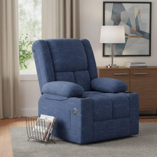 HomeRoots 32" Brown Heated Massage Lift Assist Recliner with USB, Cup Holders & Side Storage for Comfort 716339