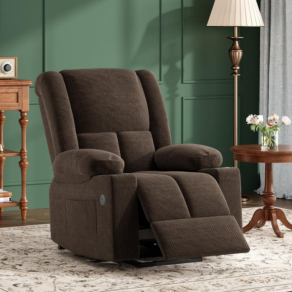 HomeRoots 32" Gray Heated Massage Lift Assist Recliner with USB & Storage for Ultimate Comfort & Support 716340