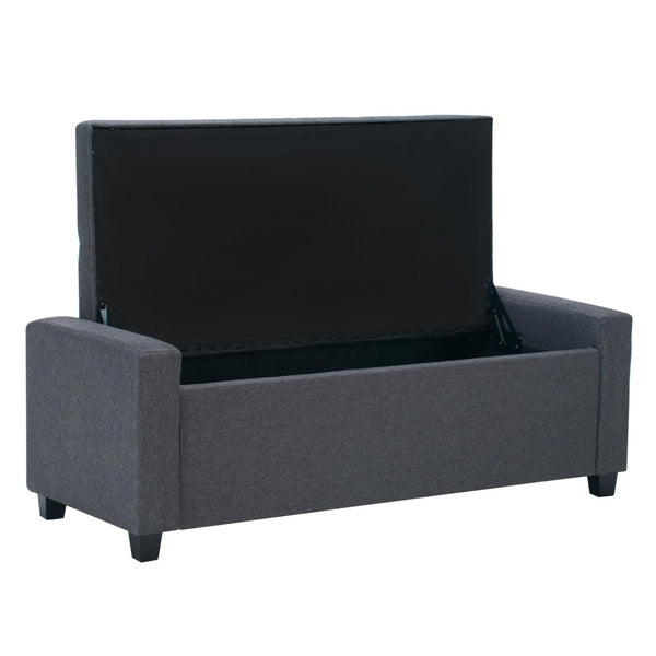 English Elm 48" Tufted Faux Linen Storage Bench with Arms Lift Top Ottoman for Bedroom Entryway Grey W3523P387534