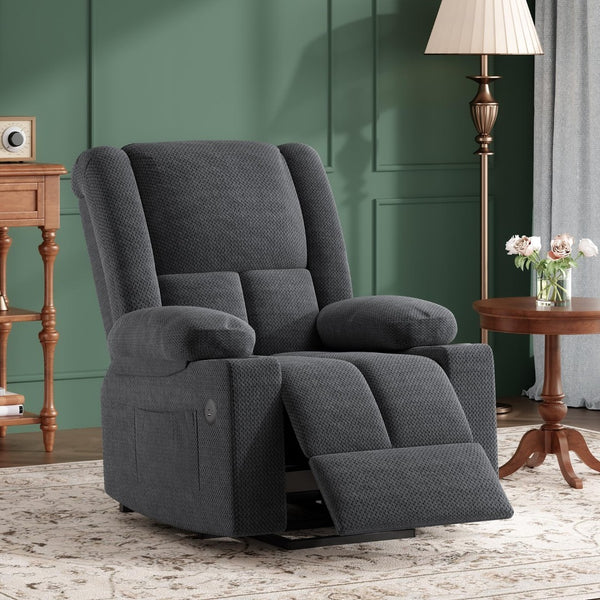 HomeRoots 40" Blue Power Recliner with Heated Massage, Lift Assist, USB Port, Cup Holders & Storage Pocket 716341
