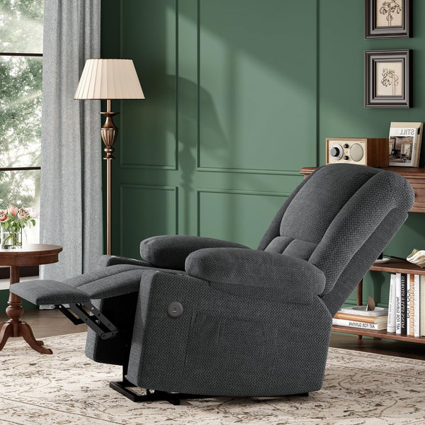 HomeRoots 40" Blue Power Recliner with Heated Massage, Lift Assist, USB Port, Cup Holders & Storage Pocket 716341