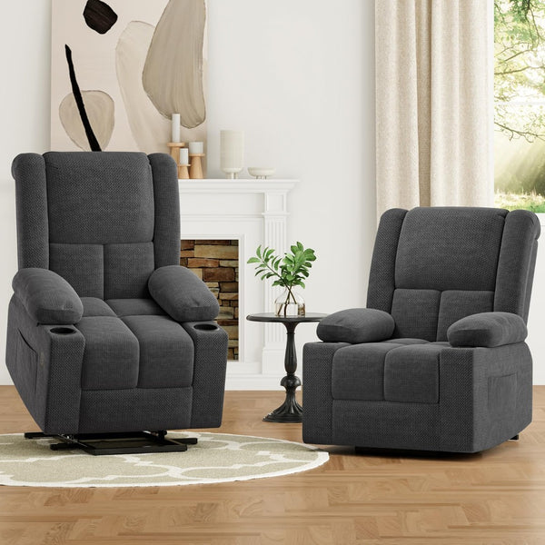 HomeRoots 40" Blue Power Recliner with Heated Massage, Lift Assist, USB Port, Cup Holders & Storage Pocket 716341
