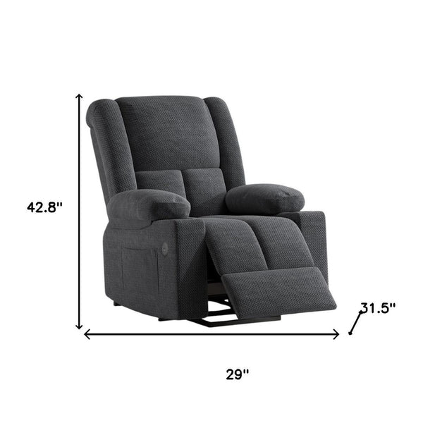 HomeRoots 40" Blue Power Recliner with Heated Massage, Lift Assist, USB Port, Cup Holders & Storage Pocket 716341
