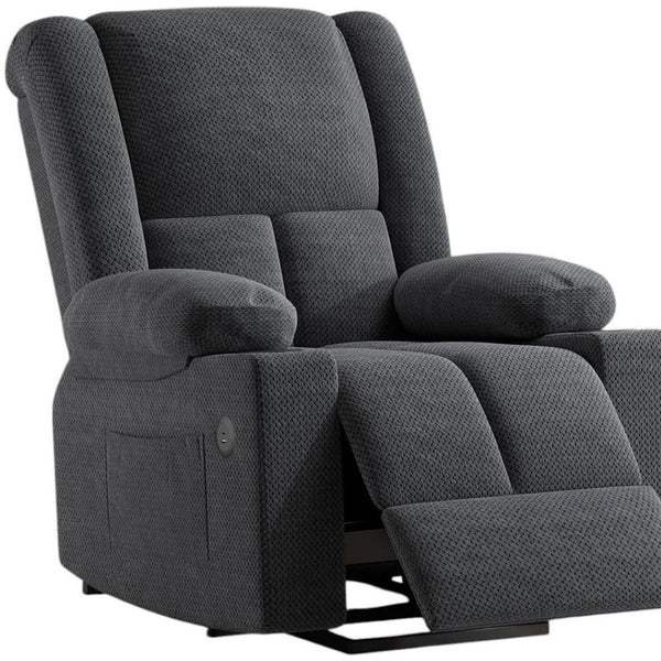 HomeRoots 40" Blue Power Recliner with Heated Massage, Lift Assist, USB Port, Cup Holders & Storage Pocket 716341
