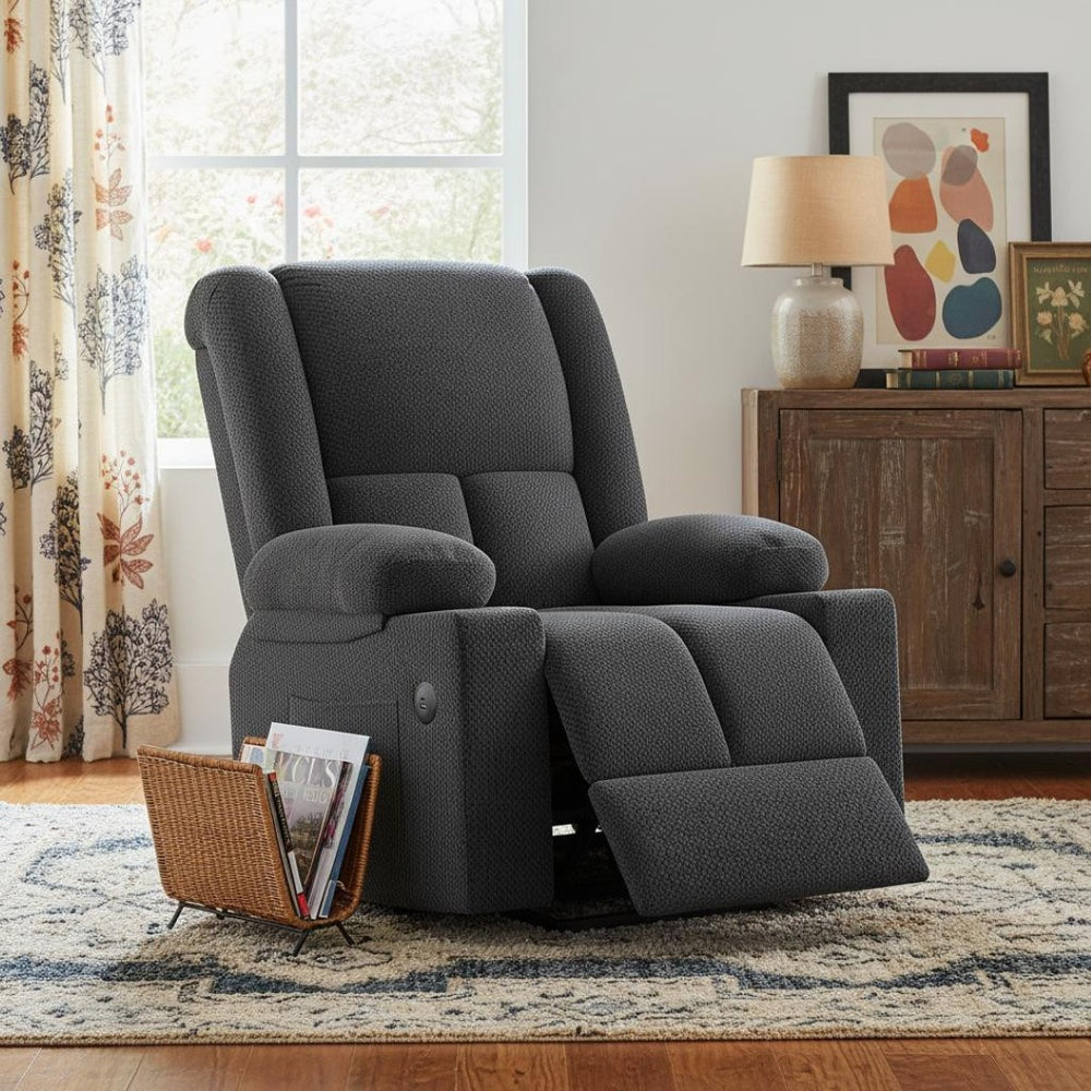 HomeRoots 40" Blue Power Recliner with Heated Massage, Lift Assist, USB Port, Cup Holders & Storage Pocket 716341