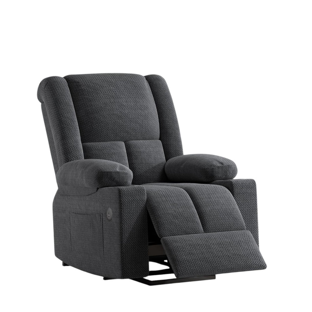 HomeRoots 40" Blue Power Recliner with Heated Massage, Lift Assist, USB Port, Cup Holders & Storage Pocket 716341