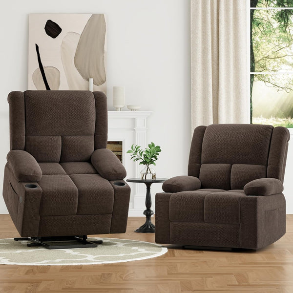 HomeRoots 40" Gray Polyester Blend Power Lift Recliner with Heated Massage, USB, and Adjustable Comfort Options 716343