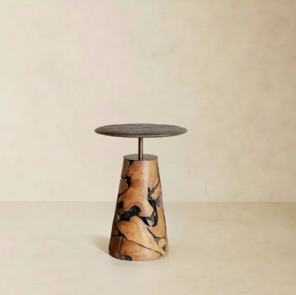 HomeRoots 24" Rustic Reclaimed Wood Round Pedestal End Table with Live Edge - Unique Smoky Black Accent Piece 716346