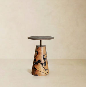 HomeRoots 24" Rustic Reclaimed Wood Round Pedestal End Table with Live Edge - Unique Smoky Black Accent Piece 716346