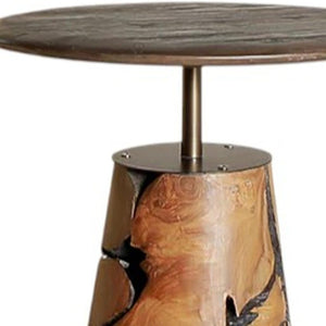 HomeRoots 24" Rustic Reclaimed Wood Round Pedestal End Table with Live Edge - Unique Smoky Black Accent Piece 716346