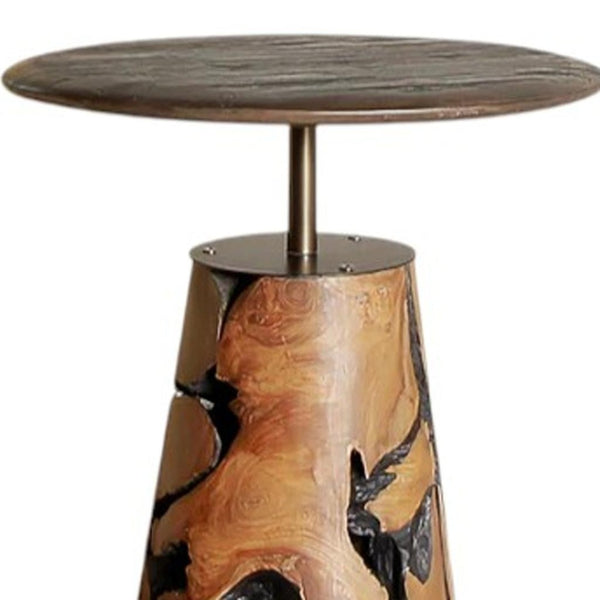 HomeRoots 24" Rustic Reclaimed Wood Round Pedestal End Table with Live Edge - Unique Smoky Black Accent Piece 716346