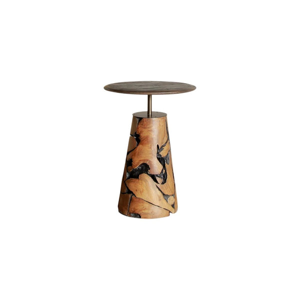 HomeRoots 24" Rustic Reclaimed Wood Round Pedestal End Table with Live Edge - Unique Smoky Black Accent Piece 716346