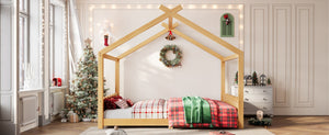 English Elm Queen House Frame Floor Bed Solid Pine Montessori Low Profile Kids Bedroom Natural W1580P387849