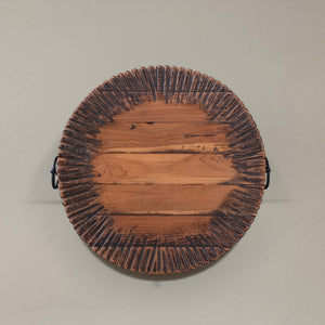 24" Reclaimed Wood Round Drum End Table - Artisanal Smoky Black Accent for Rustic Living Spaces
