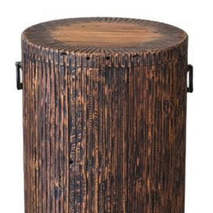 24" Reclaimed Wood Round Drum End Table - Artisanal Smoky Black Accent for Rustic Living Spaces