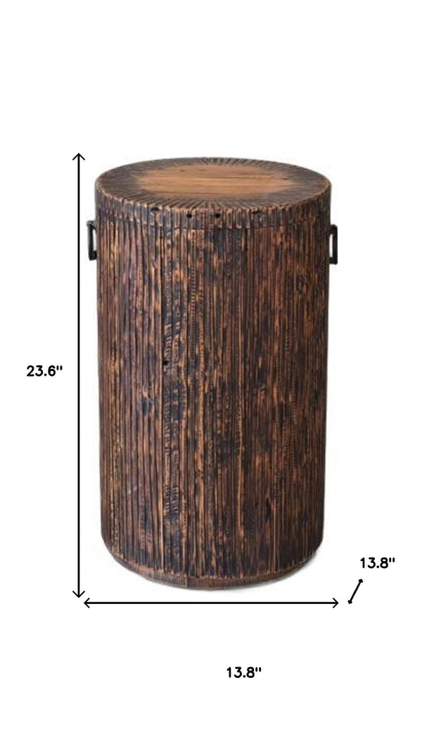 24" Reclaimed Wood Round Drum End Table - Artisanal Smoky Black Accent for Rustic Living Spaces