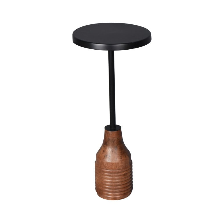 HomeRoots 22 Inch Round Solid Wood and Iron Pedestal End Table for Living or Bedroom Decor 716349