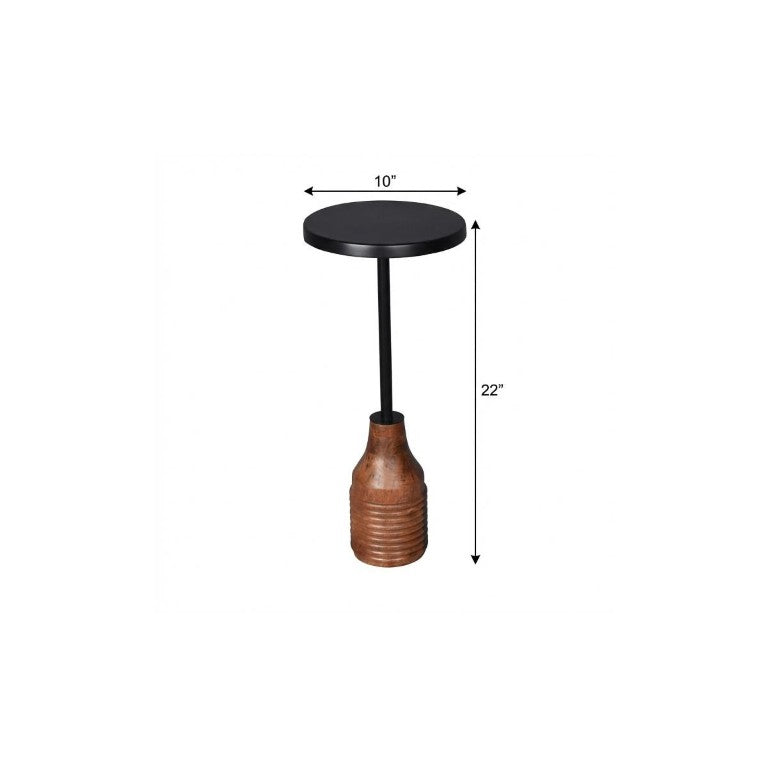 HomeRoots 22 Inch Round Solid Wood and Iron Pedestal End Table for Living or Bedroom Decor 716349
