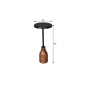 22 Inch Round Solid Wood and Iron Pedestal End Table for Living or Bedroom Decor