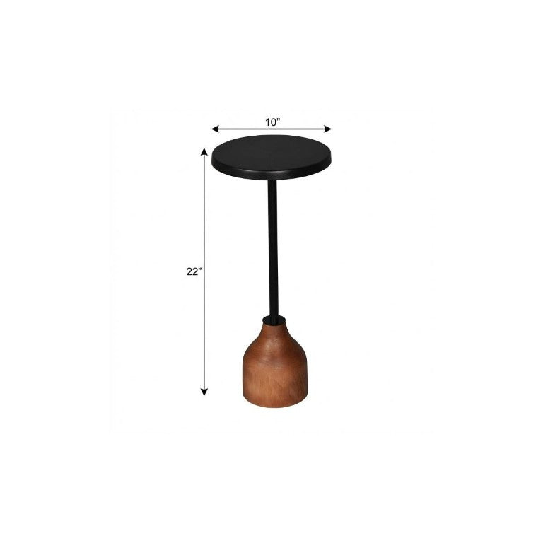 HomeRoots 22 Inch Distressed Iron Solid Wood Round Pedestal End Table for Living Room 716350