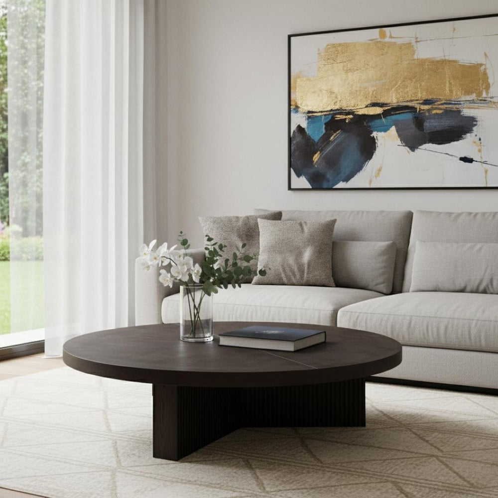 HomeRoots 36" Natural Marble Round Coffee Table with Nickel Steel Frame - Elegant Design for Any Space 716355