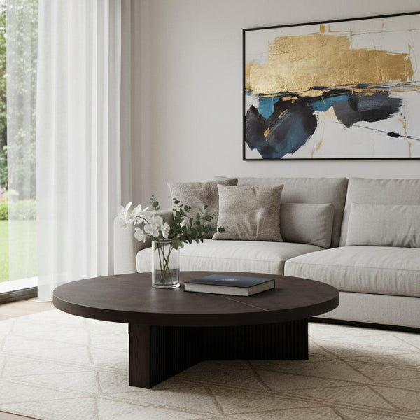 HomeRoots 36" Natural Marble Round Coffee Table with Nickel Steel Frame - Elegant Design for Any Space 716355
