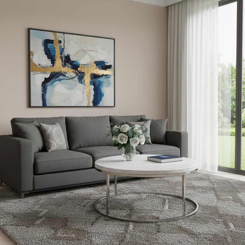 HomeRoots 35" Black Sintered Stone Coffee Table with Champagne Steel Base - Modern, Durable & Versatile Design 716356