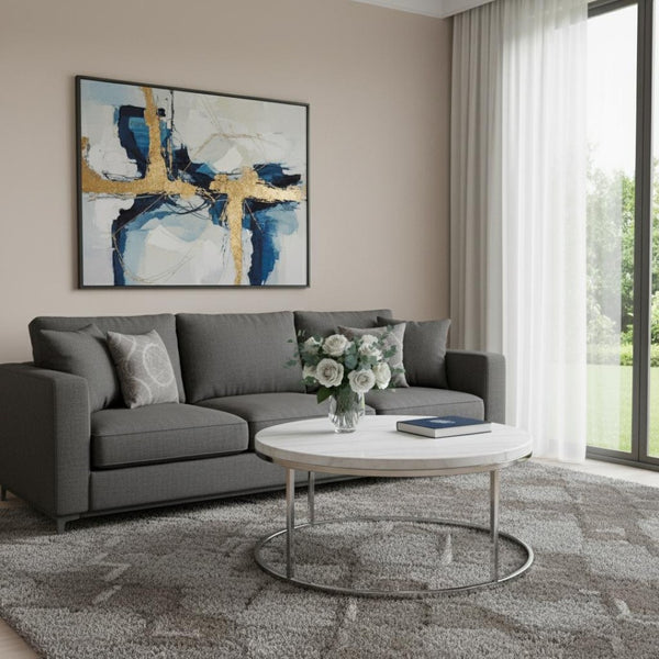 HomeRoots 35" Black Sintered Stone Coffee Table with Champagne Steel Base - Modern, Durable & Versatile Design 716356