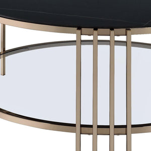 HomeRoots 35" Modern Round Coffee Table with White Sintered Stone Top & Champagne Steel Frame for Stylish Spaces 716357
