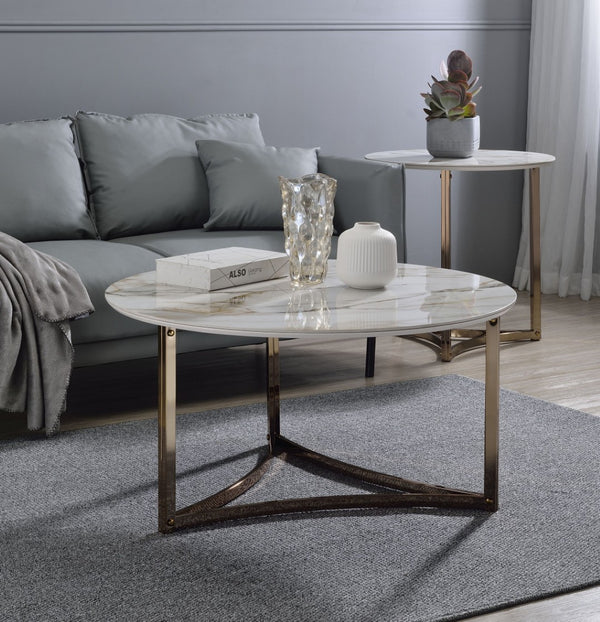 HomeRoots 32" Black Genuine Marble Coffee Table with Wood Cross Legs - Chic Modern Design for Any Space 716358