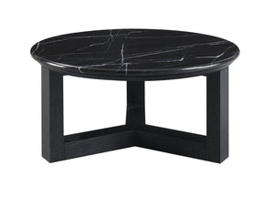 HomeRoots 40" Round Coffee Table with Natural Stone Top and Oak Wood Base – Rustic Elegance for Any Space 716359