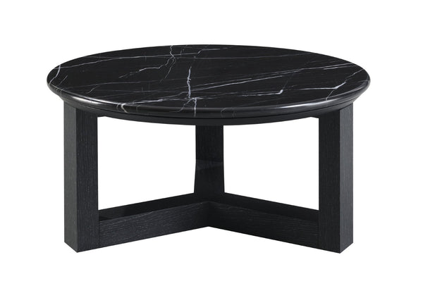 HomeRoots 40" Round Coffee Table with Natural Stone Top and Oak Wood Base – Rustic Elegance for Any Space 716359