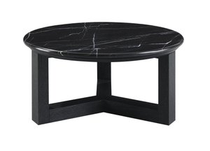 32" Black Genuine Marble Coffee Table with Wood Cross Legs - Chic Modern Design for Any Space