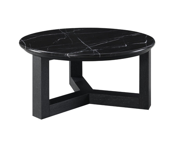 HomeRoots 40" Round Coffee Table with Natural Stone Top and Oak Wood Base – Rustic Elegance for Any Space 716359