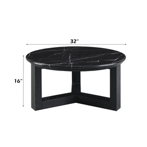 HomeRoots 40" Round Coffee Table with Natural Stone Top and Oak Wood Base – Rustic Elegance for Any Space 716359