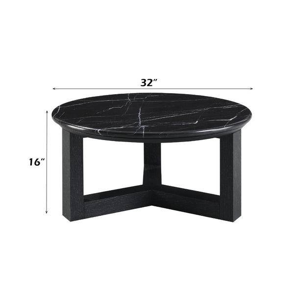 HomeRoots 40" Round Coffee Table with Natural Stone Top and Oak Wood Base – Rustic Elegance for Any Space 716359