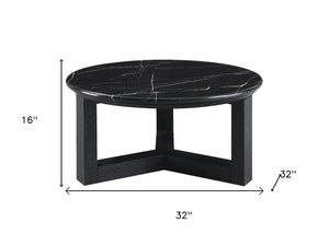 HomeRoots 40" Round Coffee Table with Natural Stone Top and Oak Wood Base – Rustic Elegance for Any Space 716359