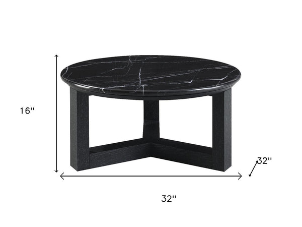 HomeRoots 40" Round Coffee Table with Natural Stone Top and Oak Wood Base – Rustic Elegance for Any Space 716359