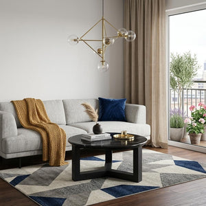 32" Black Genuine Marble Coffee Table with Wood Cross Legs - Chic Modern Design for Any Space