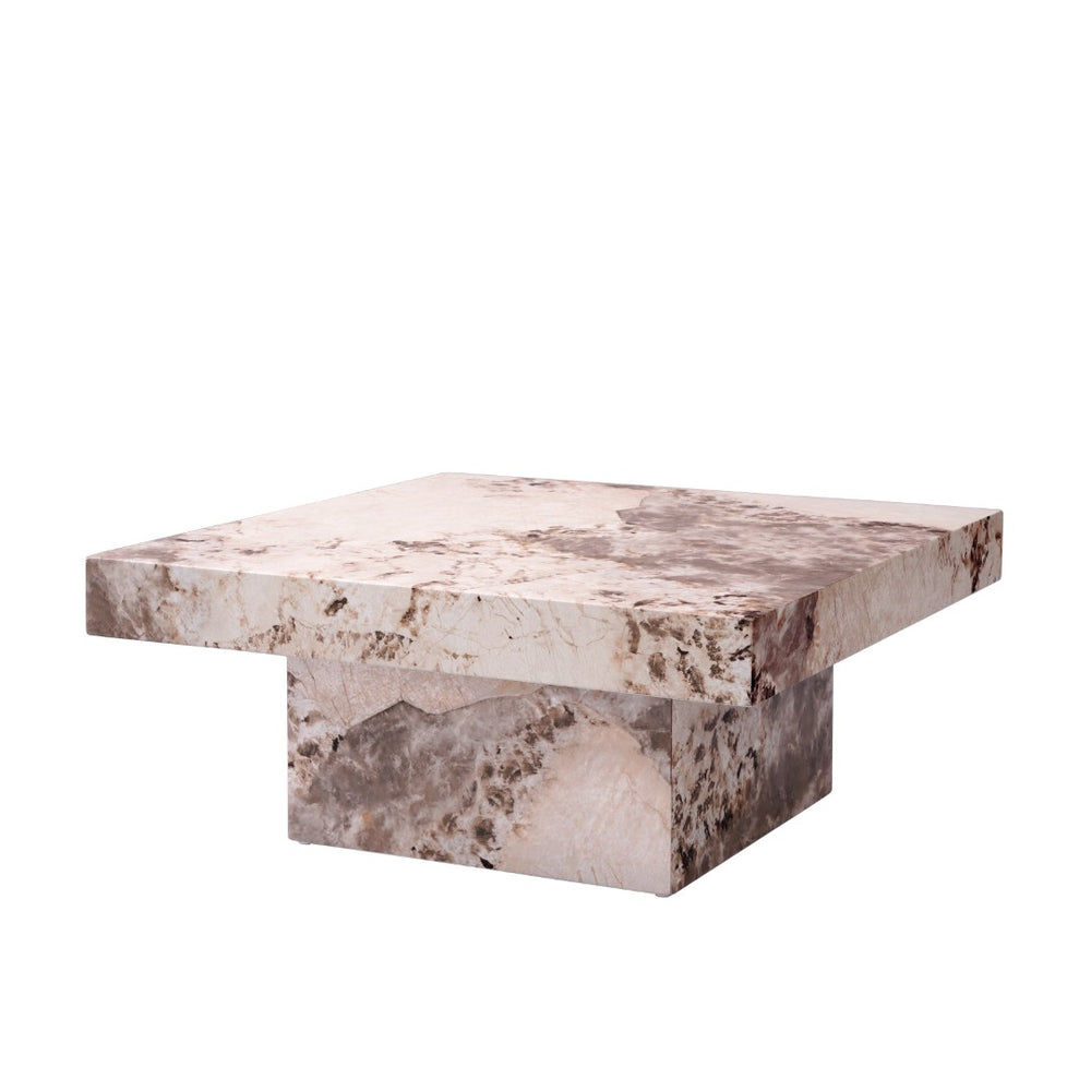 HomeRoots 35" Contemporary White Faux Marble & Black Steel Round Pedestal Coffee Table for Stylish Spaces 716365