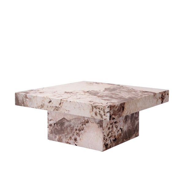 HomeRoots 35" Contemporary White Faux Marble & Black Steel Round Pedestal Coffee Table for Stylish Spaces 716365