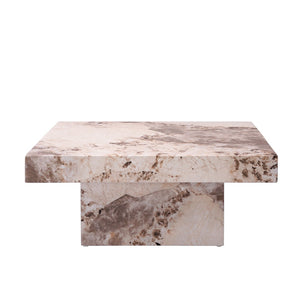HomeRoots 35" Contemporary White Faux Marble & Black Steel Round Pedestal Coffee Table for Stylish Spaces 716365
