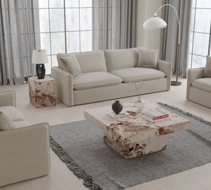 HomeRoots 35" Contemporary White Faux Marble & Black Steel Round Pedestal Coffee Table for Stylish Spaces 716365