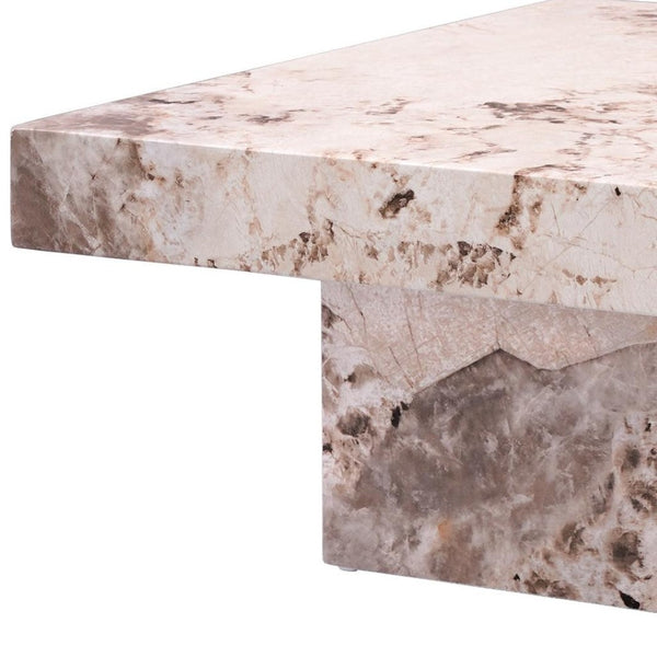 HomeRoots 35" Contemporary White Faux Marble & Black Steel Round Pedestal Coffee Table for Stylish Spaces 716365