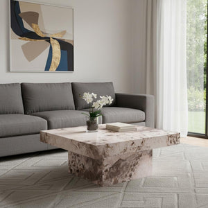 HomeRoots 35" Contemporary White Faux Marble & Black Steel Round Pedestal Coffee Table for Stylish Spaces 716365