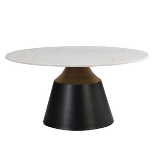 HomeRoots 40" White Faux Marble Round Pedestal Coffee Table - Chic Modern Design for Living Rooms & Offices 716366