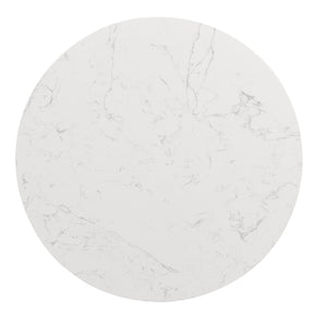 HomeRoots 40" White Faux Marble Round Pedestal Coffee Table - Chic Modern Design for Living Rooms & Offices 716366